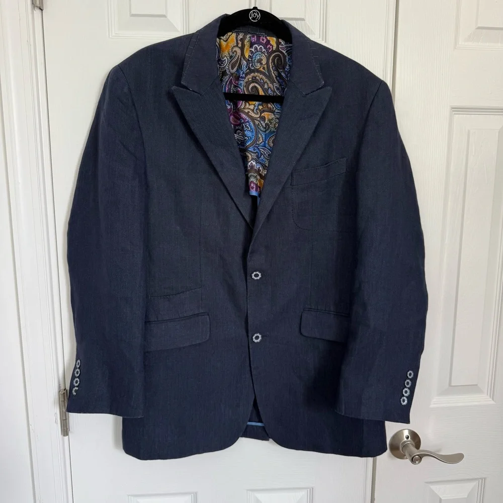 Robert Graham 100% Linen Navy Paisley Lining Detailed Blazer Men's 40 EUC